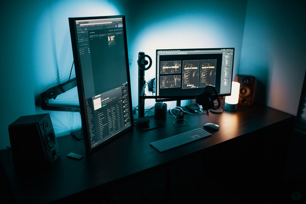 Monitor arm clamped to a narrow desk