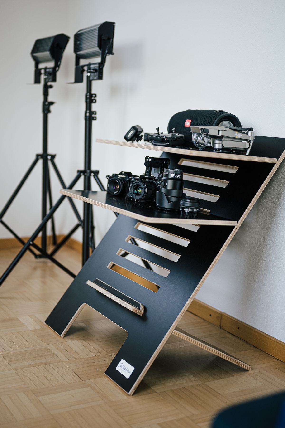 Standing desk converter on a table